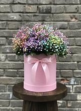 Цветочная композиция из Гипсофила и Розы в шляпной коробке в Андрее-Кургане