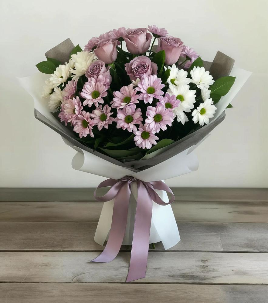 Букет цветов из: Хризантемы и Розы в Андрее-Кургане