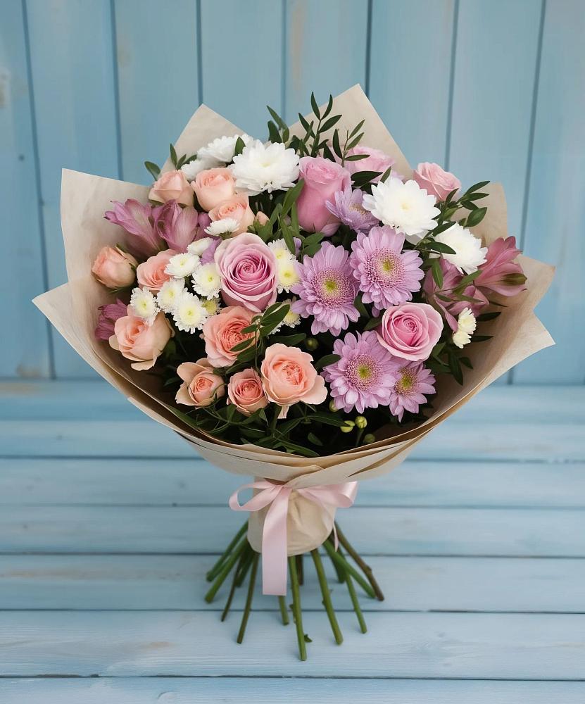 Букет цветов из: Хризантемы, Розы и Альстромерии в Андрее-Кургане