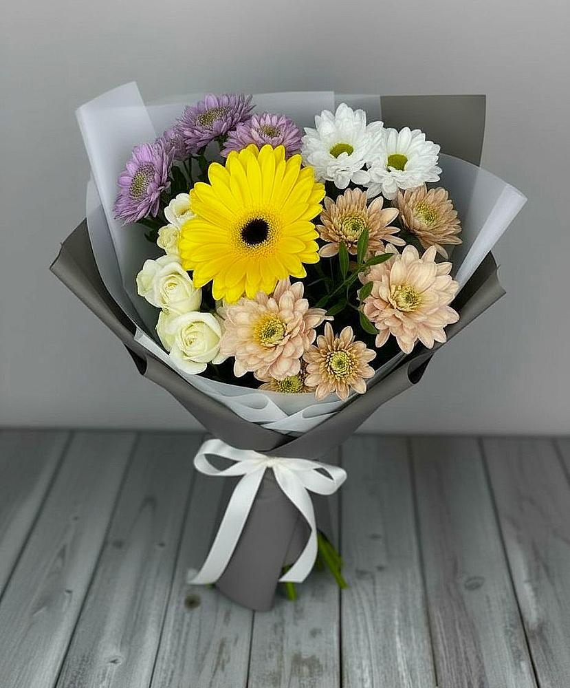 Букет цветов из: Розы, Герберы и Хризантемы в Андрее-Кургане
