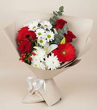 Букет цветов из:  Розы, Хризантемы, Герберы и Лилии в Андрее-Кургане