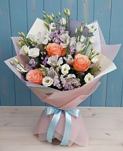 Букет цветов из:  Лизиантусы, Розы, Альстромерии и Гипсофила #REPLACE_PRED# Андрее-Кургане