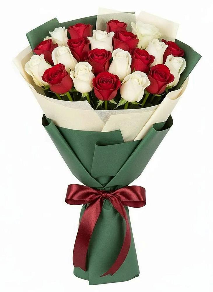 Букет Микс из красных и белых роз в Андрее-Кургане