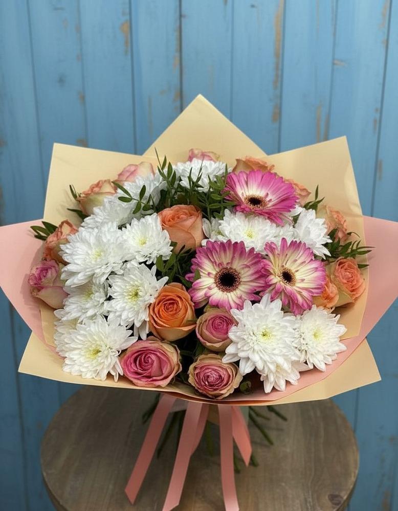 Букет цветов из: Розы, Герберы и Хризантемы в Андрее-Кургане