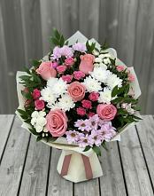 Букет цветов из:  Альстромерии, Гвоздики, Розы и Хризантемы в Андрее-Кургане