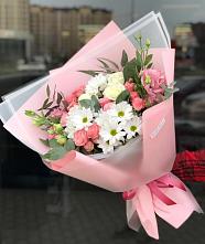 Букет цветов из:  Розы, Лизиантусы и Хризантемы в Андрее-Кургане
