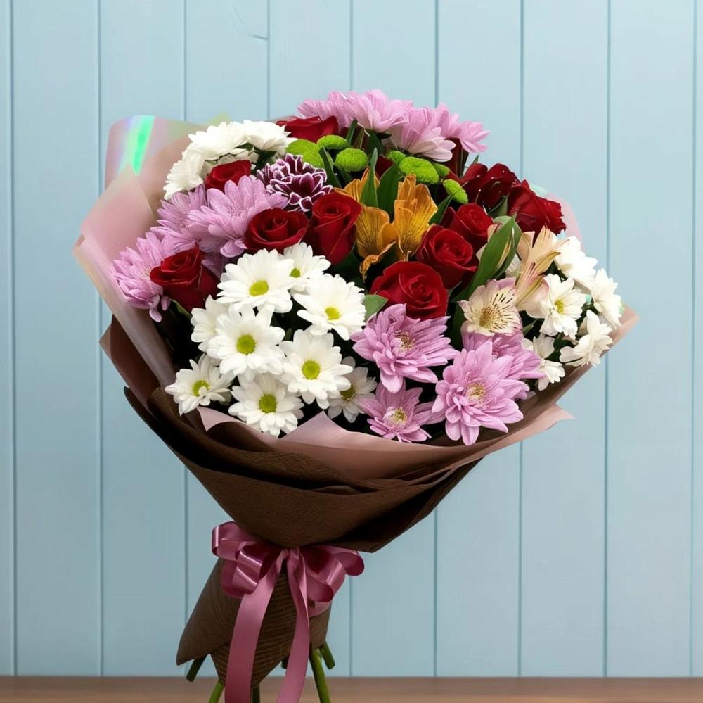 Букет цветов из: Розы, Хризантемы и Альстромерии в Андрее-Кургане
