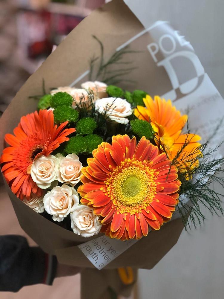 Букет цветов из: Герберы, Хризантемы и Розы в Андрее-Кургане