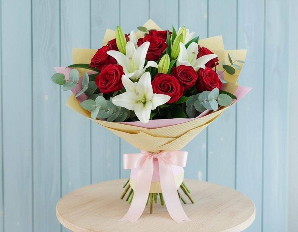 Букет цветов из: Лилии и Розы в Андрее-Кургане